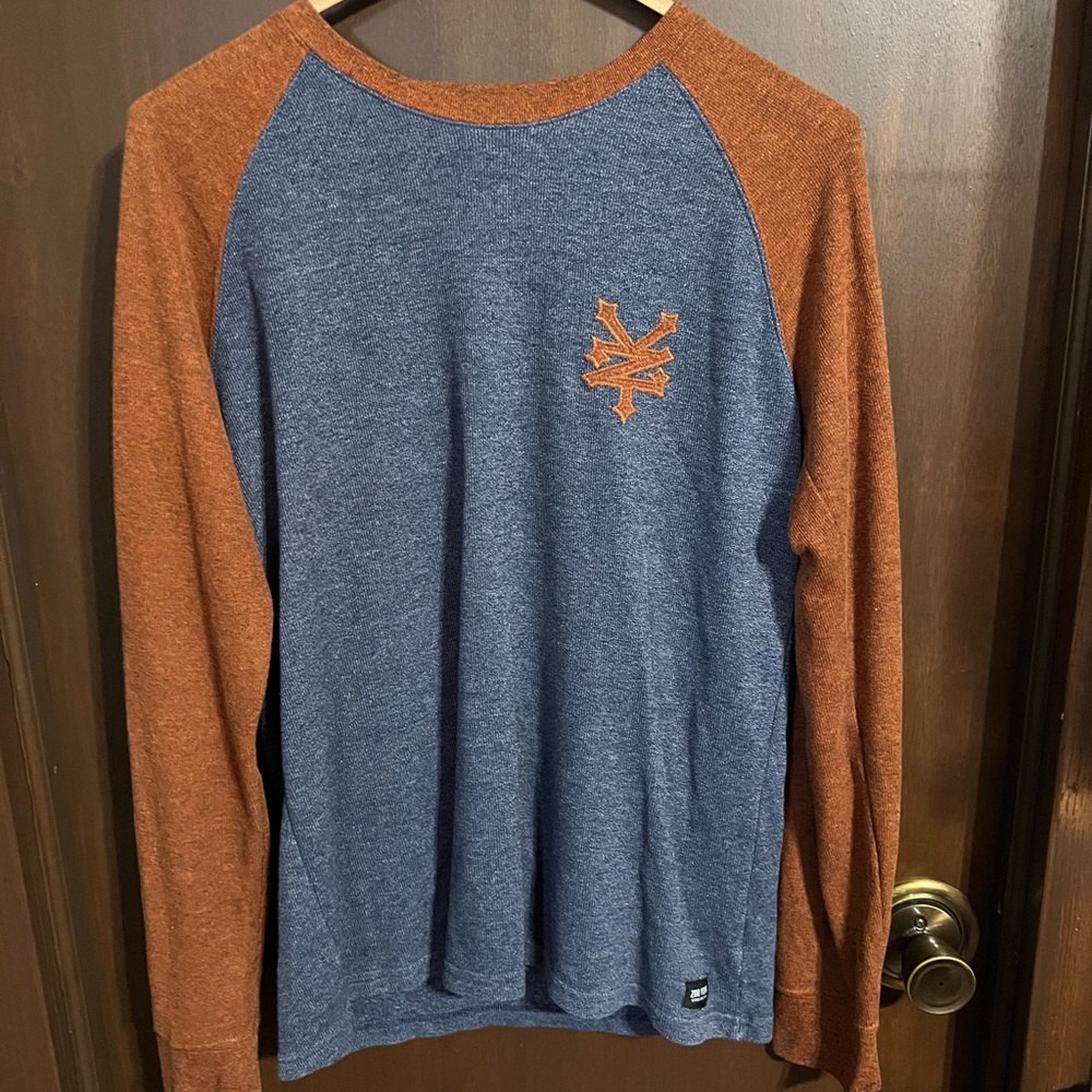 Men's Blue and Brown Long Sleeve Shirt